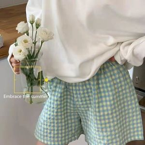 High Waist Blue Checkered Women's Shorts